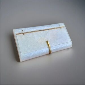 Lucite Clutch With Mirror 1950s WILARDY VINTAGE MOTHER OF PEARL Gold SNAP Purse